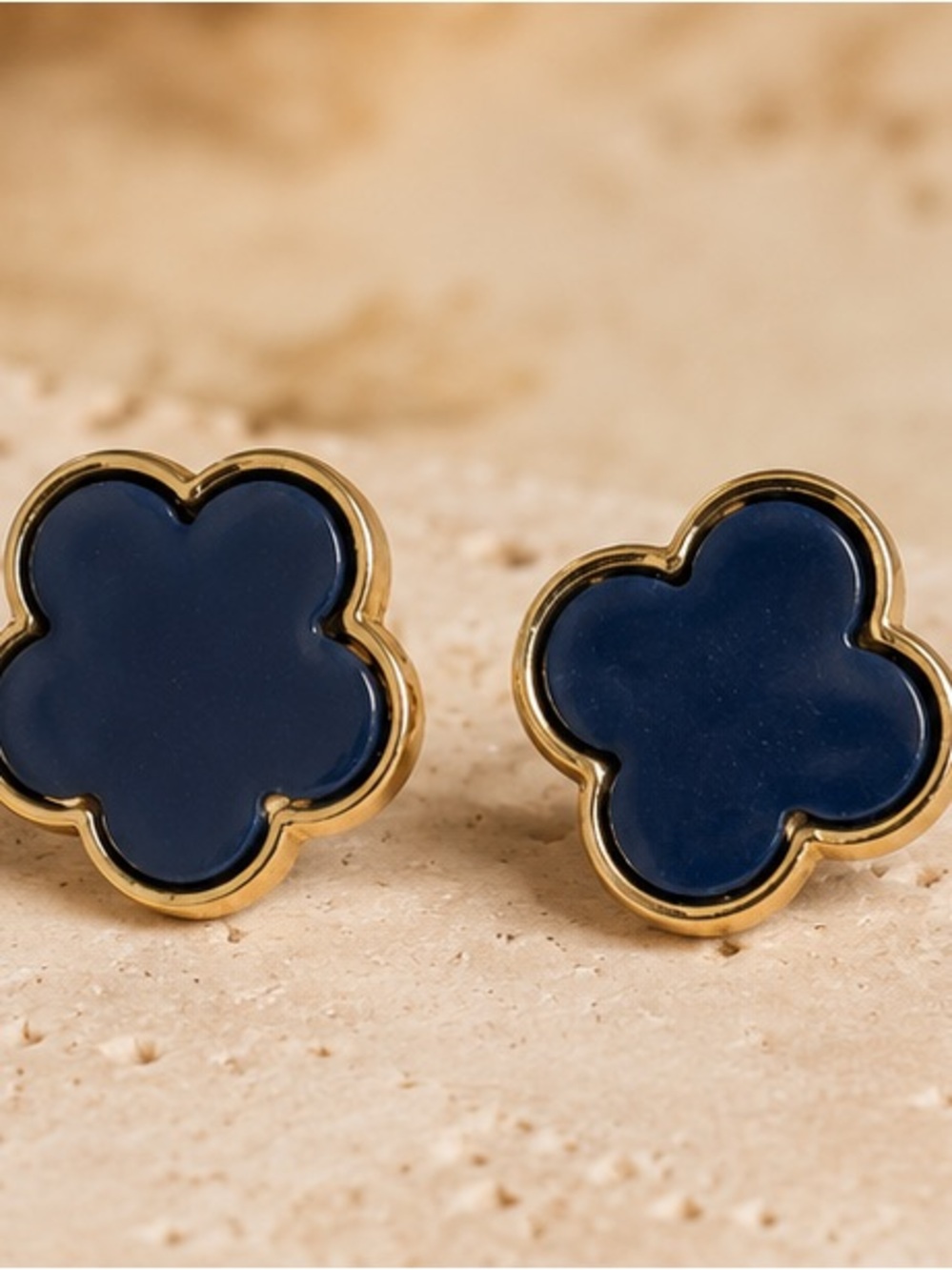 Designer-Inspired Navy Clover Stud Earrings